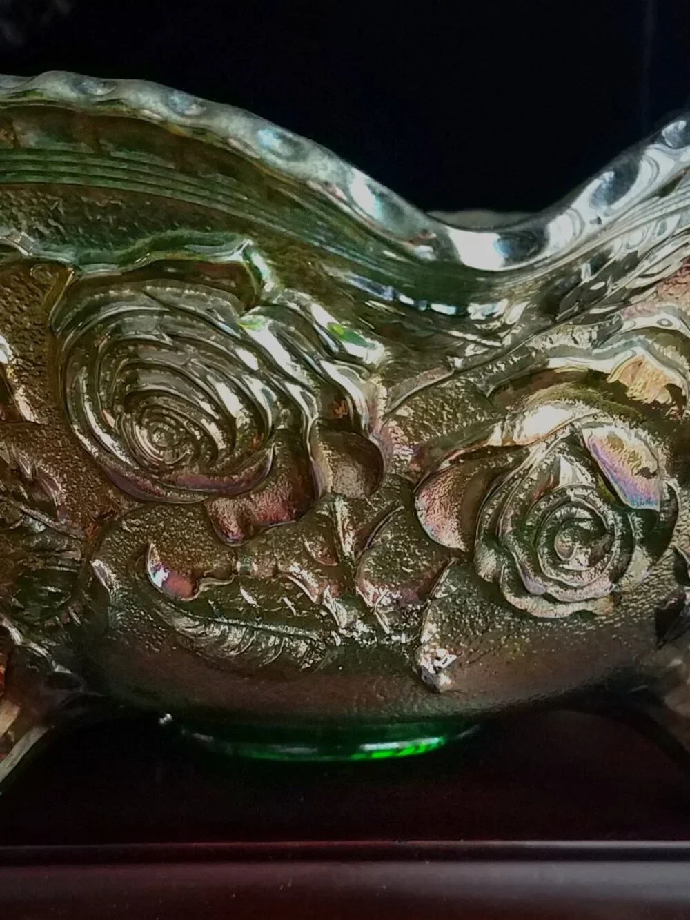 Antique Imperial Carnival Glass Lustre Rose Helios Green Iridescent 11
